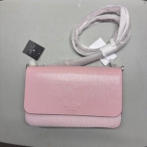 Kate Spade New York Pink Saffiano Leather Flap Crossbody Clutch Bag NWT